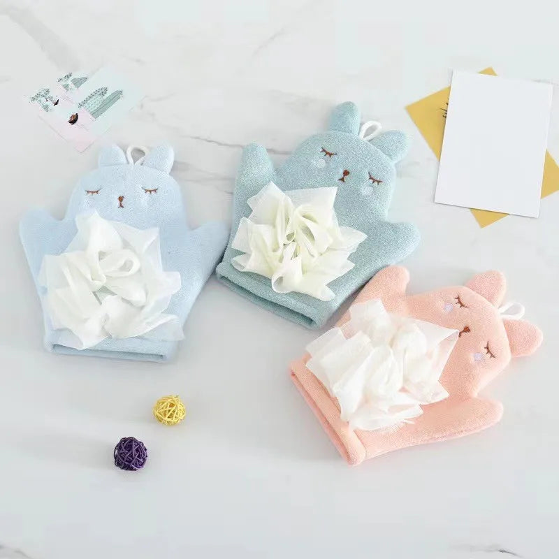 Gant de Bain Enfant en Coton Motif Animaux | Fleur de Douche Intégrée