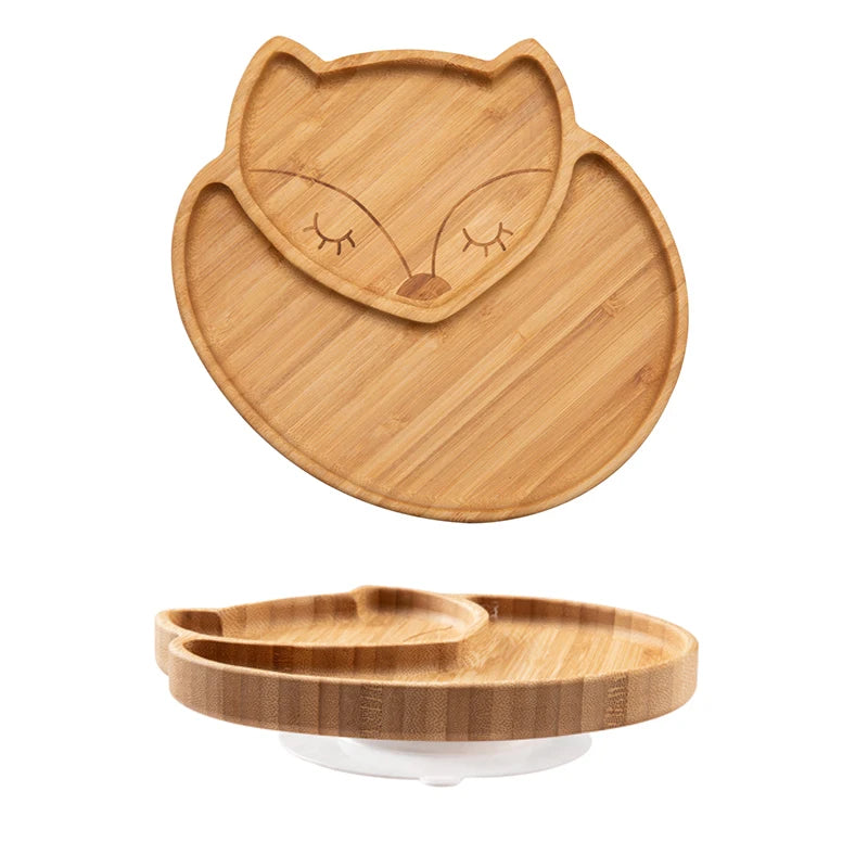 Assiette Ventouse Éléphant en Bois de Bambou pour Bébé | Repas Sains & Amusants