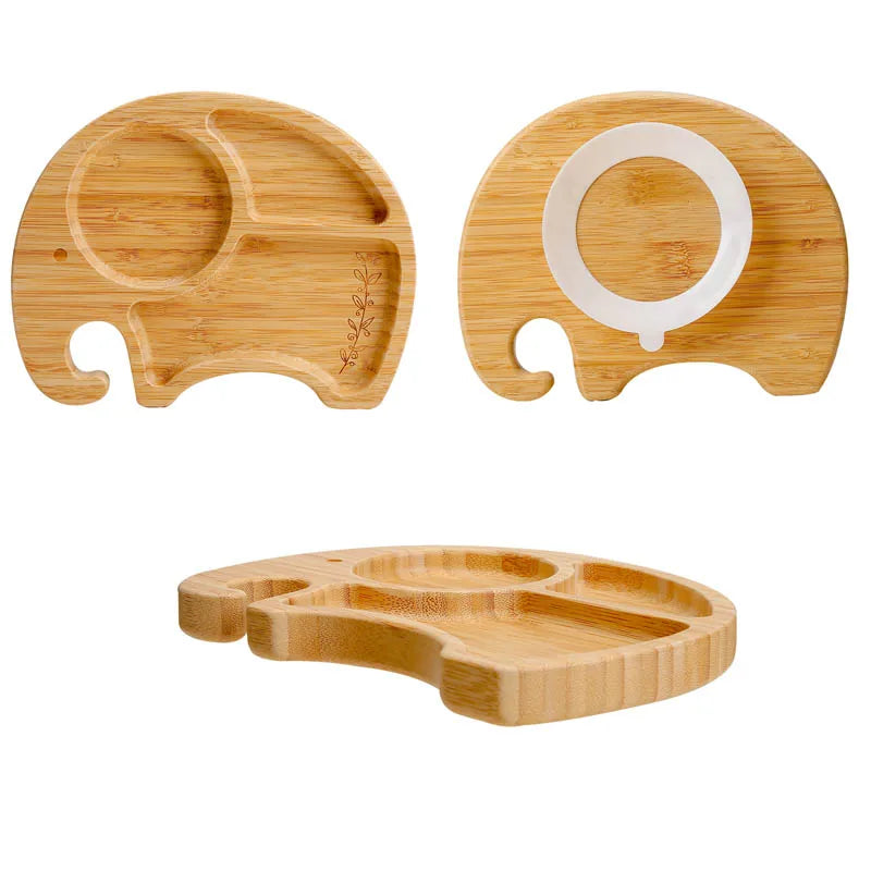 Assiette Ventouse Éléphant en Bois de Bambou pour Bébé | Repas Sains & Amusants