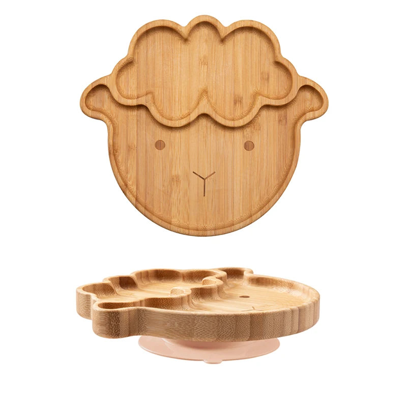 Assiette Ventouse Éléphant en Bois de Bambou pour Bébé | Repas Sains & Amusants