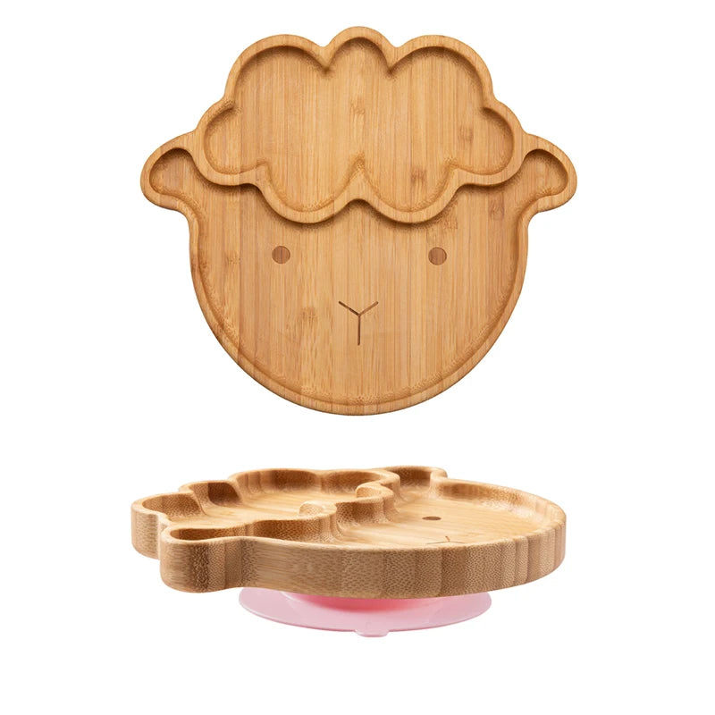 Assiette Ventouse Éléphant en Bois de Bambou pour Bébé | Repas Sains & Amusants