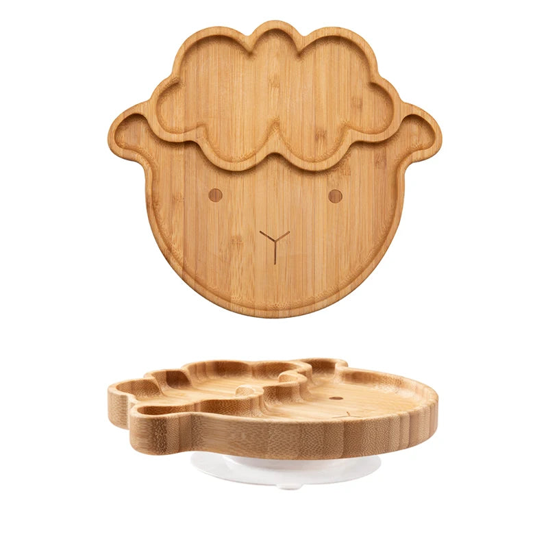 Assiette Ventouse Éléphant en Bois de Bambou pour Bébé | Repas Sains & Amusants