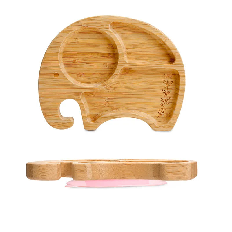 Assiette Ventouse Éléphant en Bois de Bambou pour Bébé | Repas Sains & Amusants