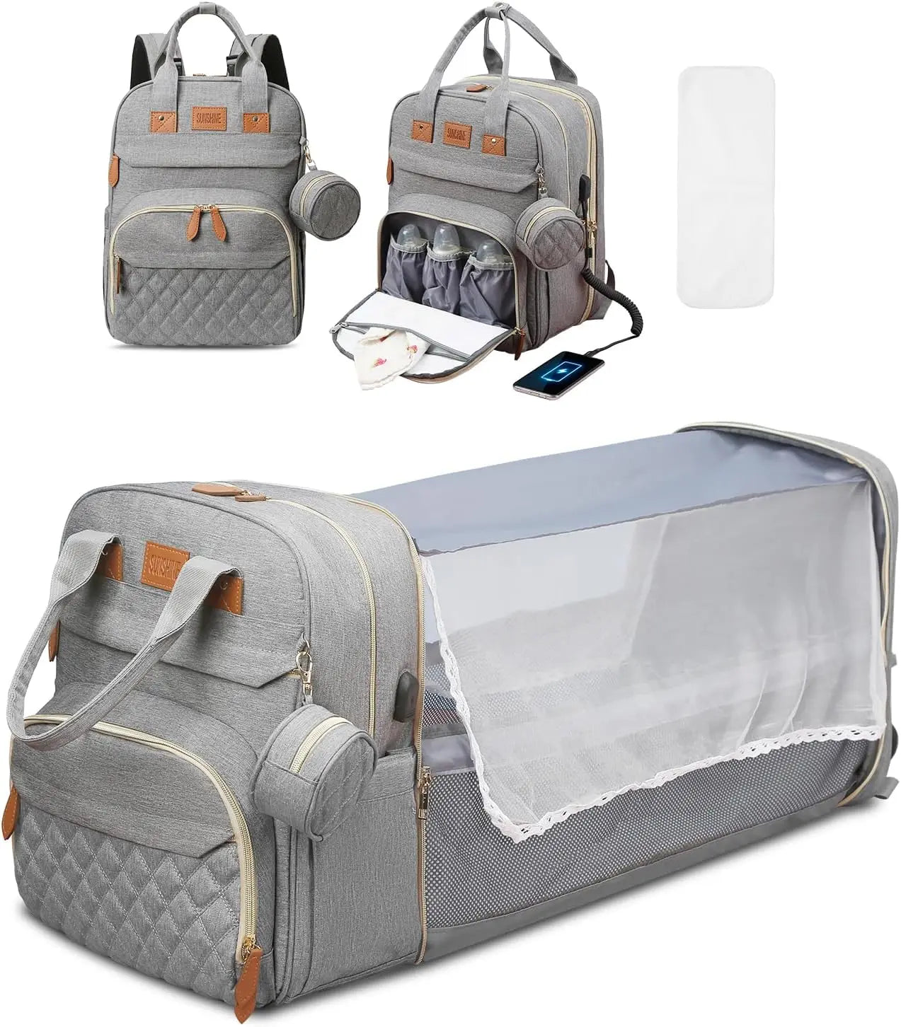 Sac à dos à langer 3-en-1 avec Lit Nomade & USB | Le Compagnon de Voyage Ultime
