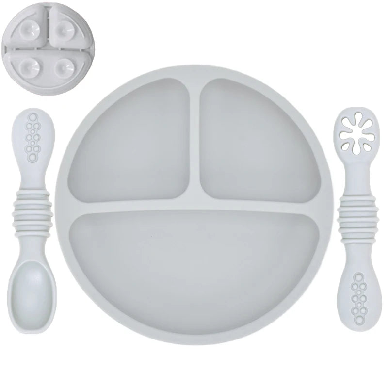 Set Repas Bébé en Silicone : Assiette Ventouse et Cuillère d'Apprentissage