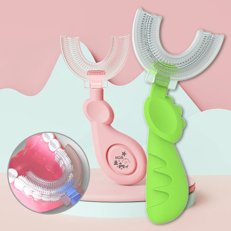 Brosse à Dents en U 360° pour Enfant | Silicone Souple et Motif Dessin Animé
