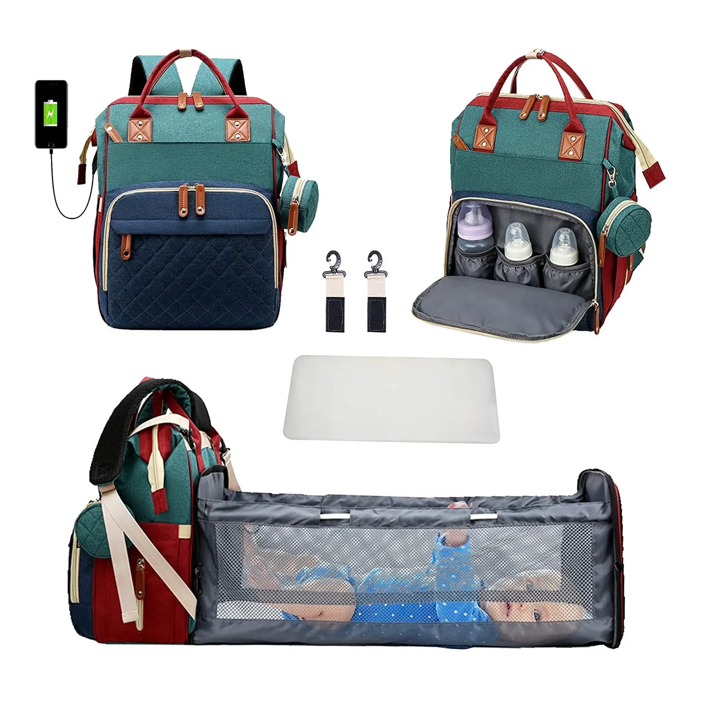 Sac à dos à langer 3-en-1 avec Lit Nomade & USB | Le Compagnon de Voyage Ultime