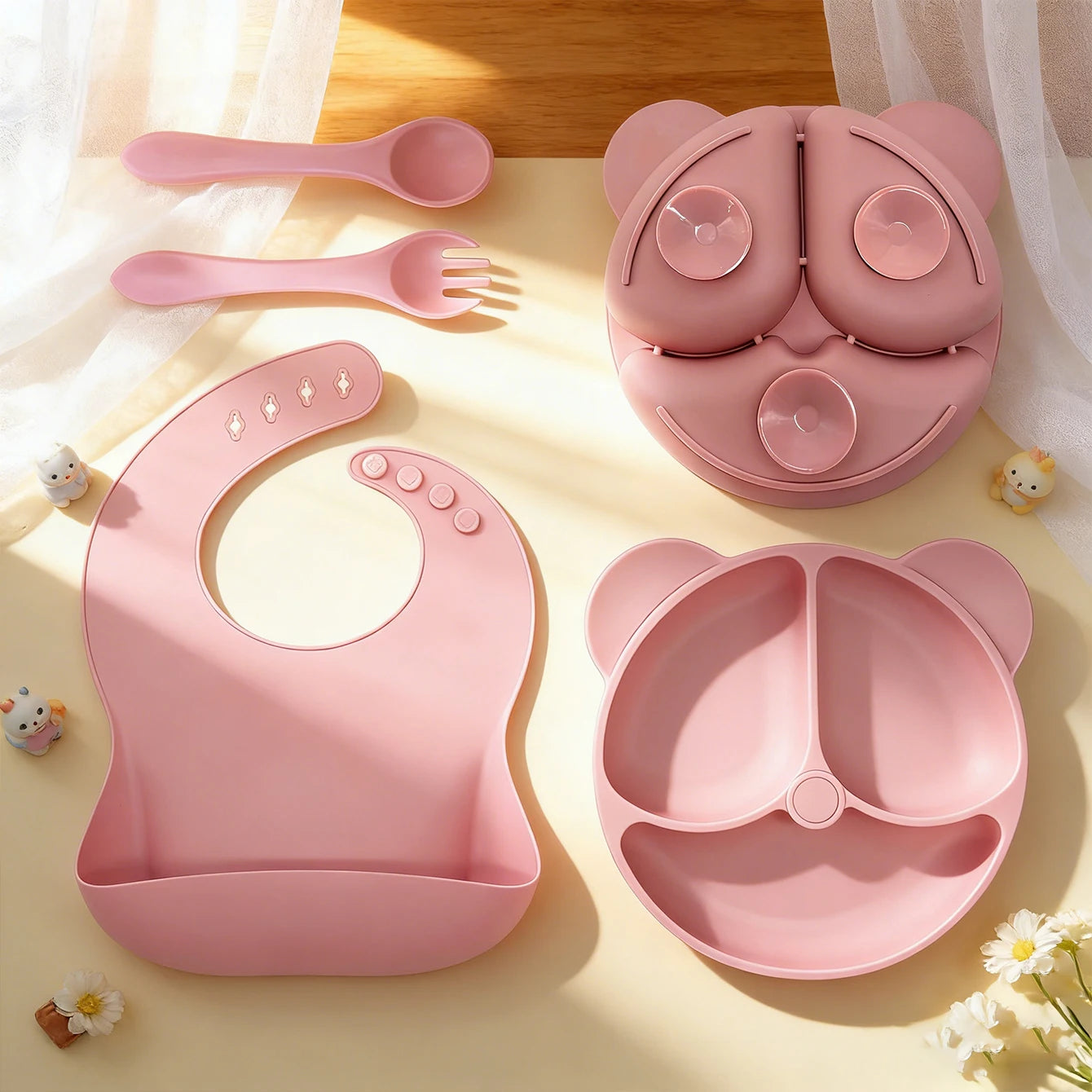 Coffret Repas Bébé 4 Pièces | Assiette, Bavoir, Cuillère et Fourchette