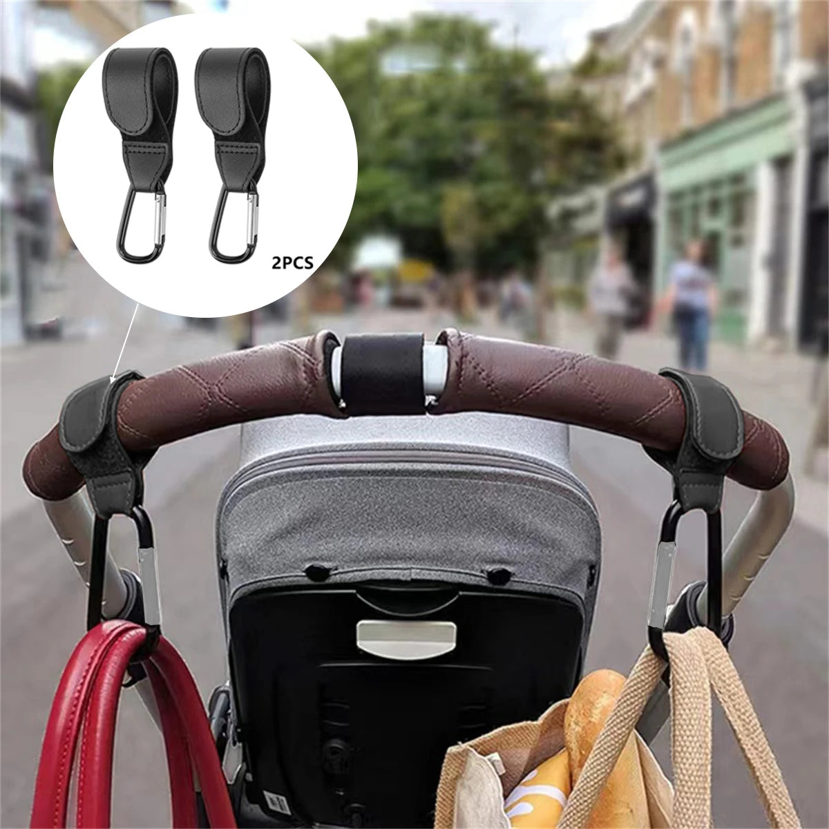 Lot de 2 Crochets de Poussette en Cuir PU | Rotation 360°