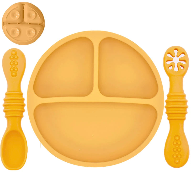 Set Repas Bébé en Silicone : Assiette Ventouse et Cuillère d'Apprentissage