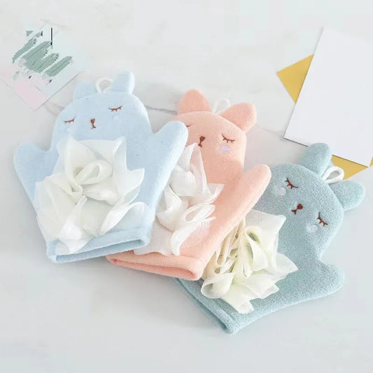 Gant de Bain Enfant en Coton Motif Animaux | Fleur de Douche Intégrée