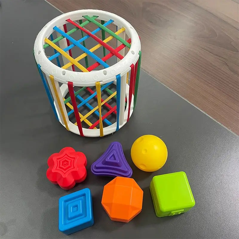 Jouet d'Éveil Sensoriel Montessori | Cube de Tri Élastique Arc-en-Ciel