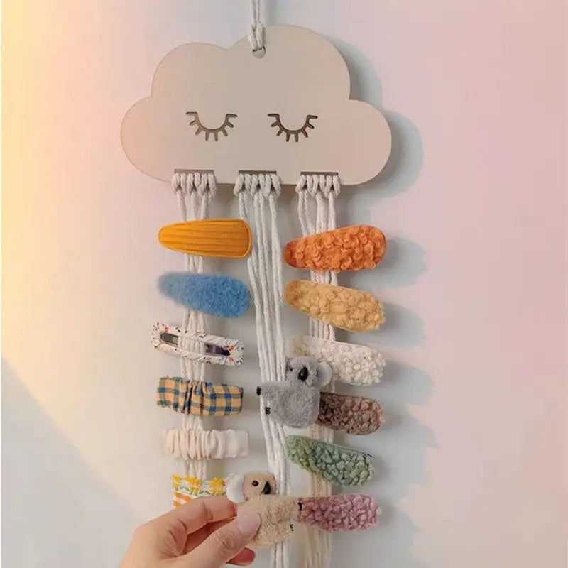 Organisateur de Pinces à Cheveux Nuage en Bois | Rangement Mural Poétique