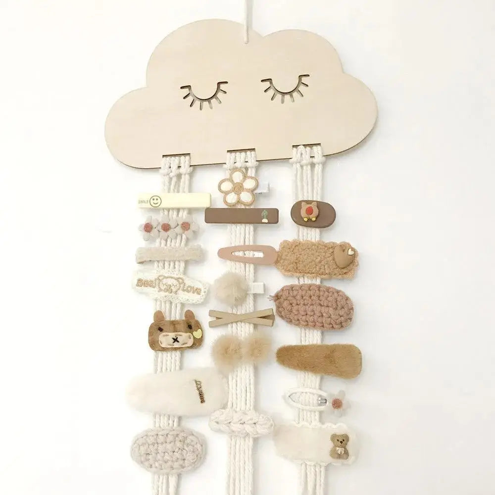 Organisateur de Pinces à Cheveux Nuage en Bois | Rangement Mural Poétique