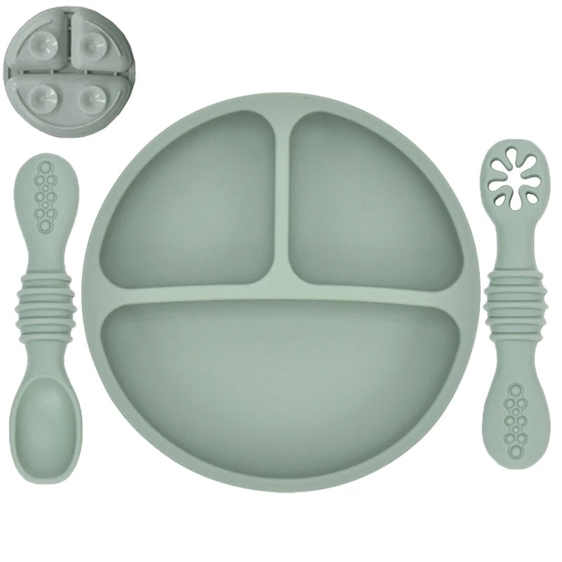 Set Repas Bébé en Silicone : Assiette Ventouse et Cuillère d'Apprentissage