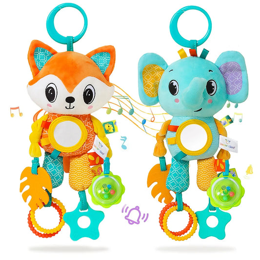 Suspension d'Éveil Sensorielle pour Poussette | Peluche Animale avec Carillon