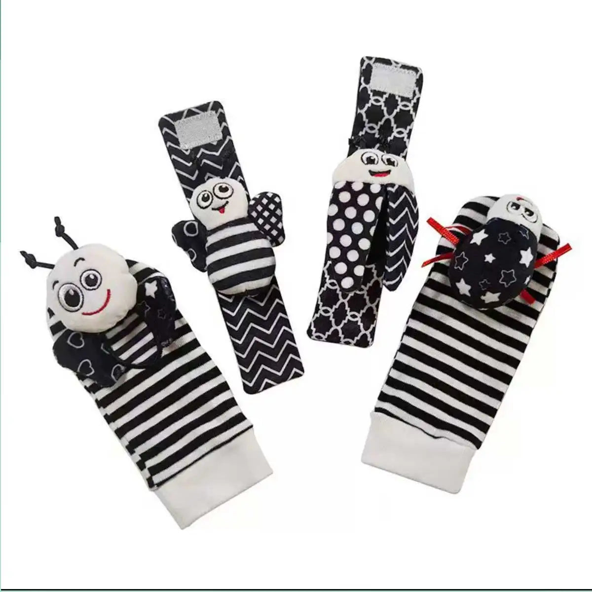 Lot de 4 Hochets d'Éveil Bébé | Chaussettes et Bracelets Sensoriels