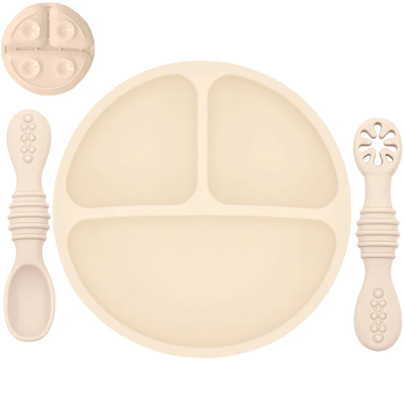 Set Repas Bébé en Silicone : Assiette Ventouse et Cuillère d'Apprentissage