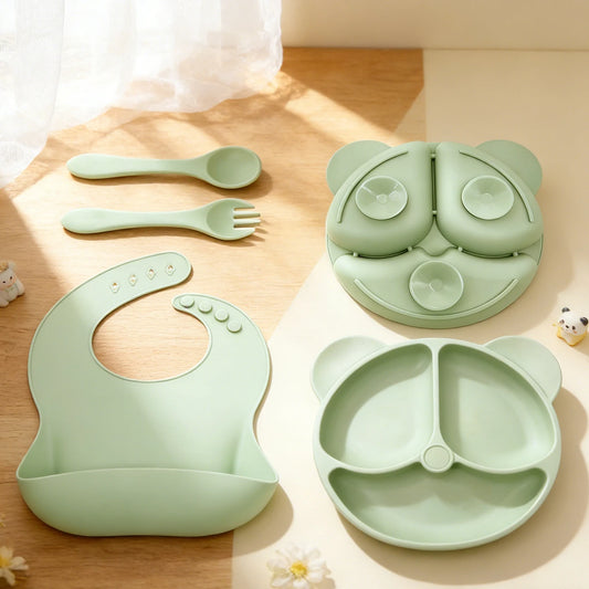 Coffret Repas Bébé 4 Pièces | Assiette, Bavoir, Cuillère et Fourchette