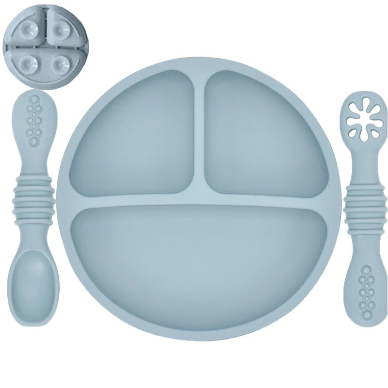 Set Repas Bébé en Silicone : Assiette Ventouse et Cuillère d'Apprentissage