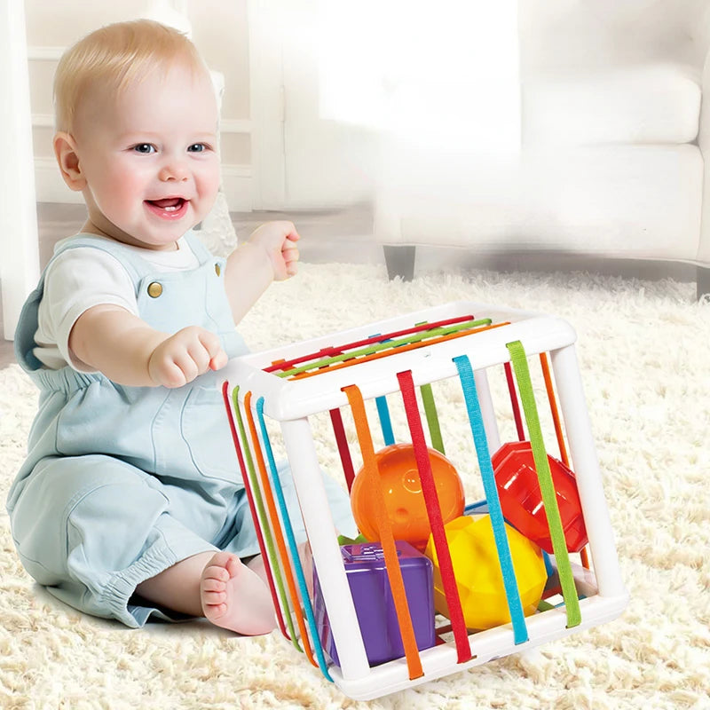 Jouet d'Éveil Sensoriel Montessori | Cube d'Exploration à Bandes Élastiques