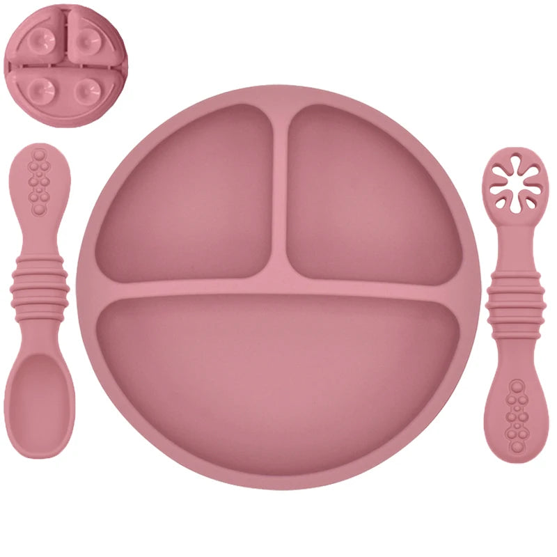 Set Repas Bébé en Silicone : Assiette Ventouse et Cuillère d'Apprentissage