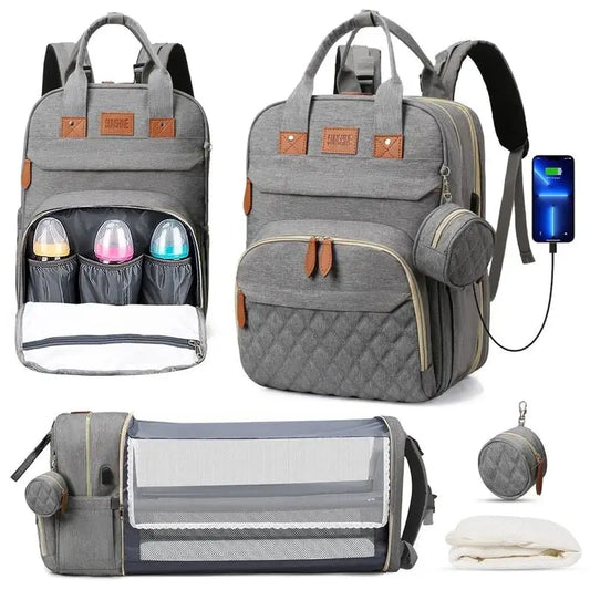 Sac à dos à langer 3-en-1 avec Lit Nomade & USB | Le Compagnon de Voyage Ultime