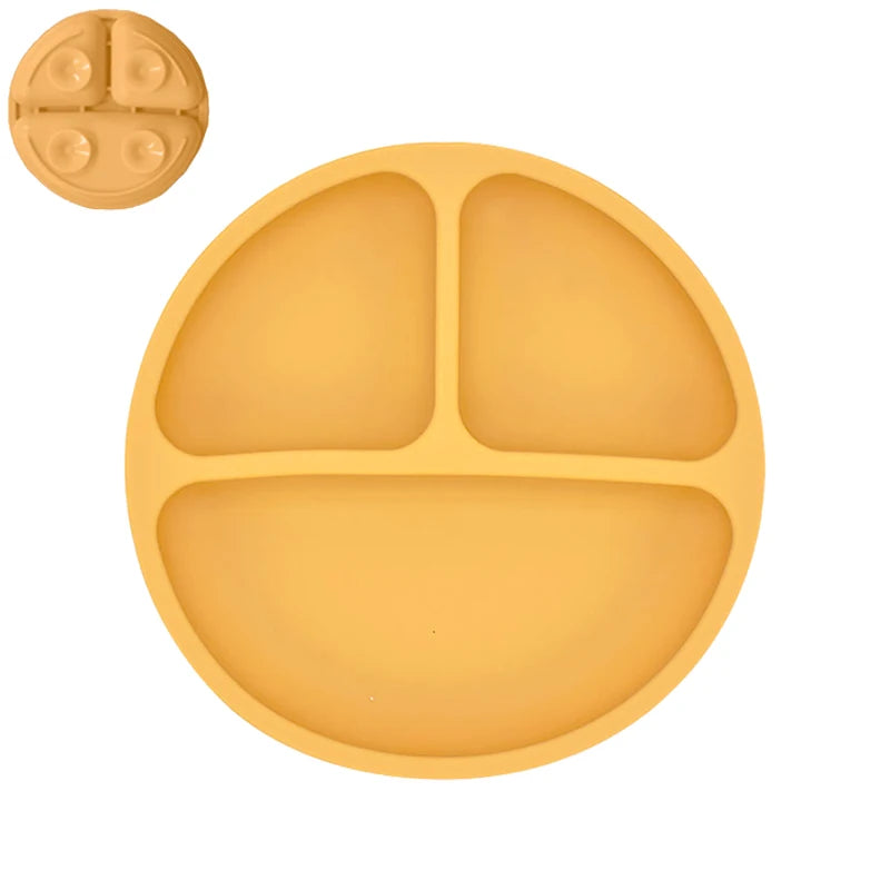 Set Repas Bébé en Silicone : Assiette Ventouse et Cuillère d'Apprentissage