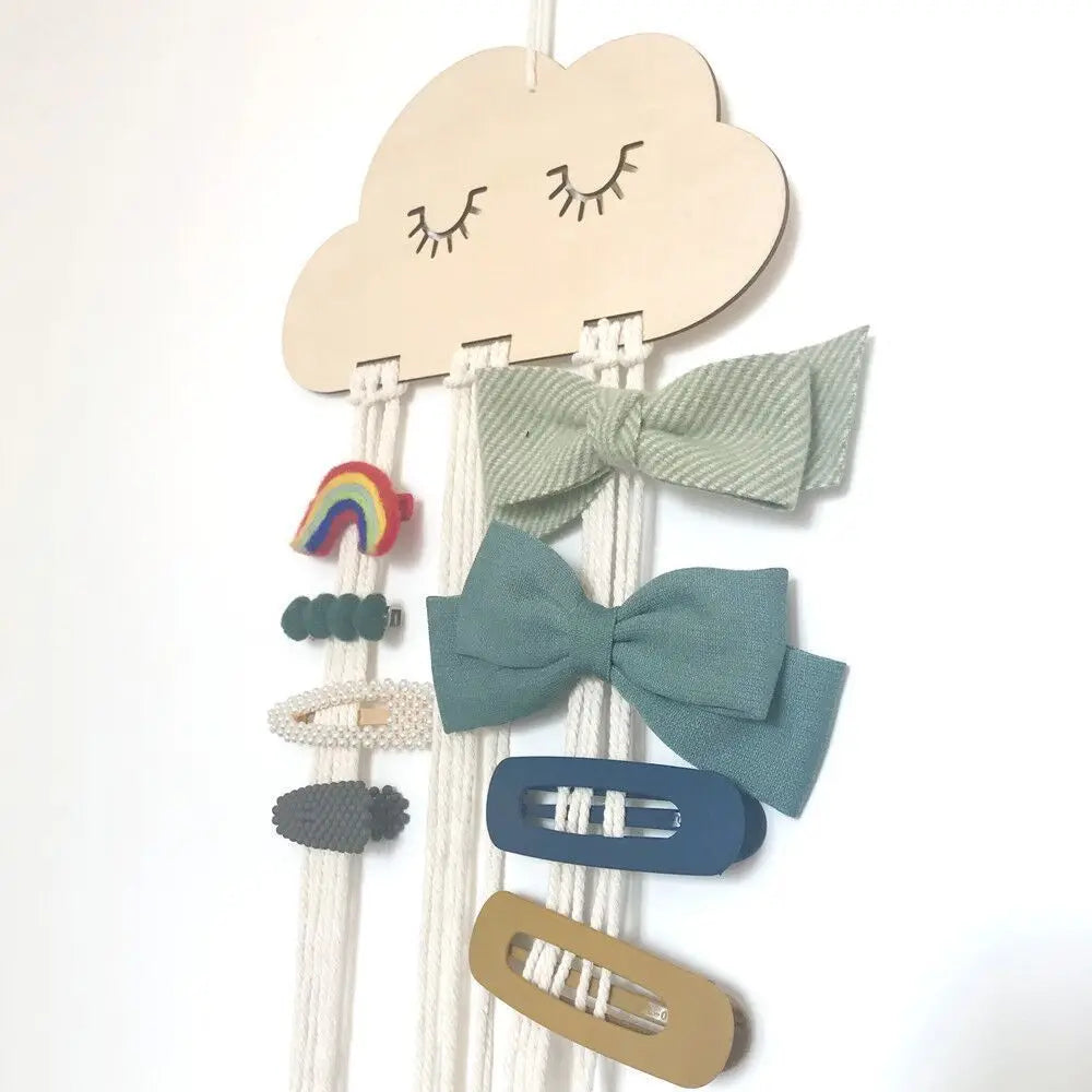 Organisateur de Pinces à Cheveux Nuage en Bois | Rangement Mural Poétique