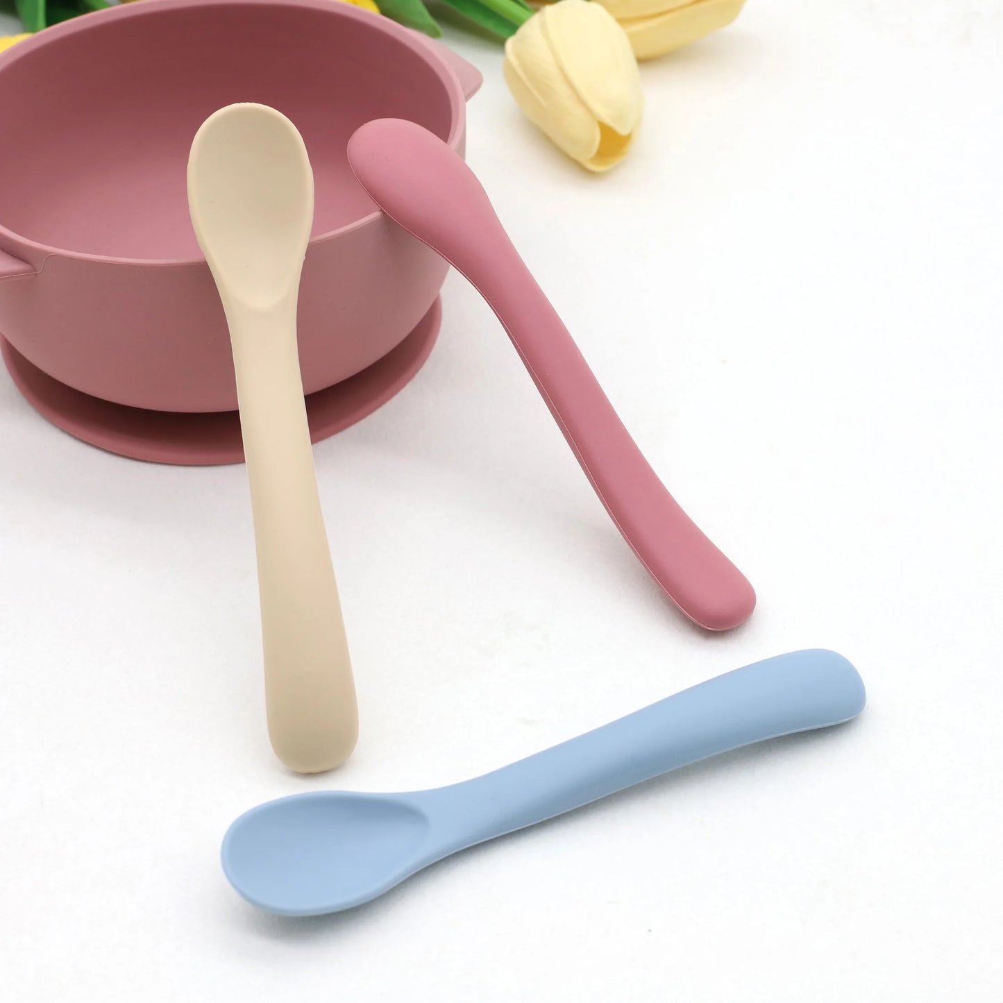 Lot de 3 Petites Cuillères en Silicone Souple pour Premier Repas Bébé