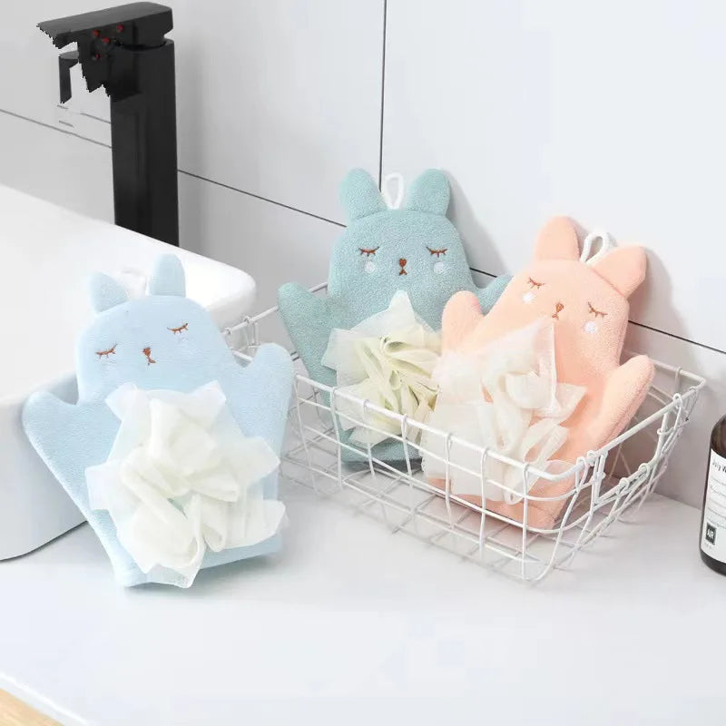 Gant de Bain Enfant en Coton Motif Animaux | Fleur de Douche Intégrée