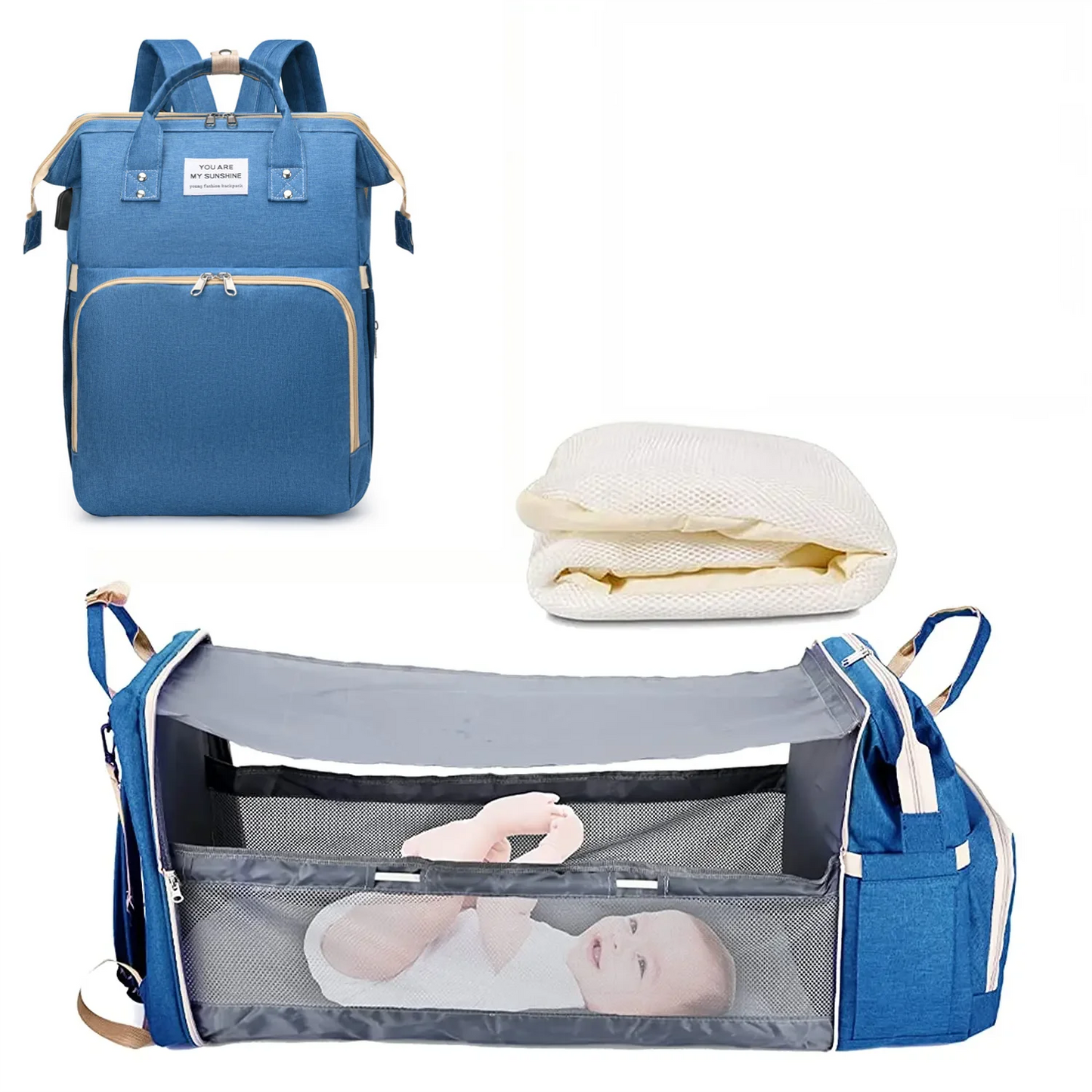 Sac à dos à langer 3-en-1 avec Lit Nomade & USB | Le Compagnon de Voyage Ultime