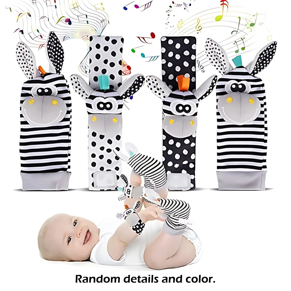 Lot de 4 Hochets d'Éveil Bébé | Chaussettes et Bracelets Sensoriels