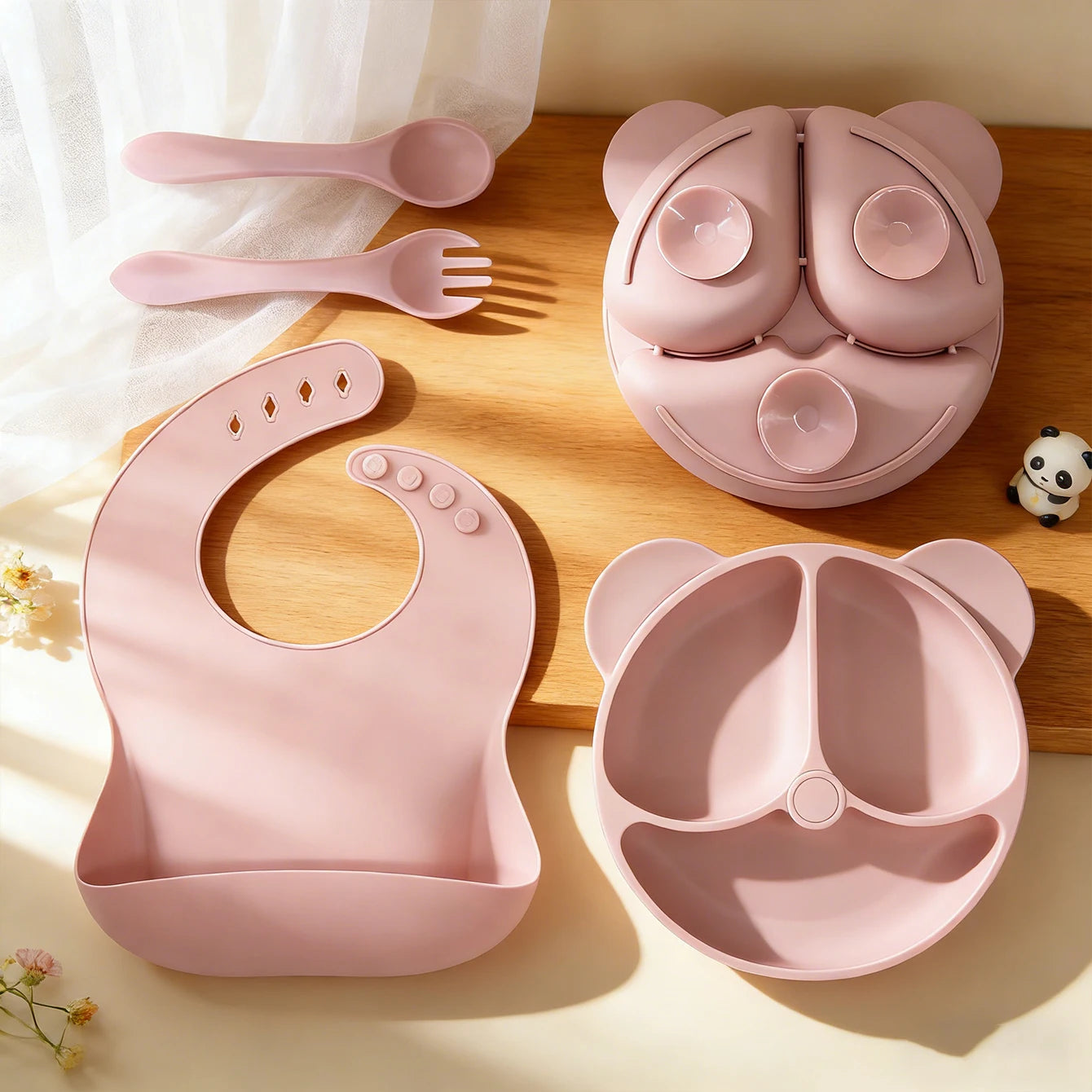 Coffret Repas Bébé 4 Pièces | Assiette, Bavoir, Cuillère et Fourchette