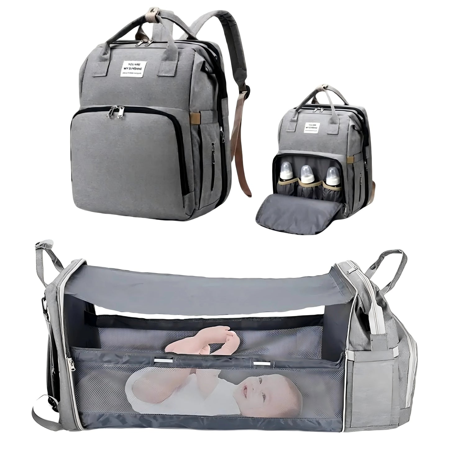 Sac à dos à langer 3-en-1 avec Lit Nomade & USB | Le Compagnon de Voyage Ultime