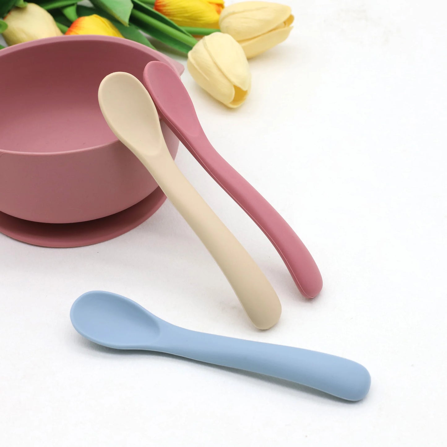 Lot de 3 Petites Cuillères en Silicone Souple pour Premier Repas Bébé