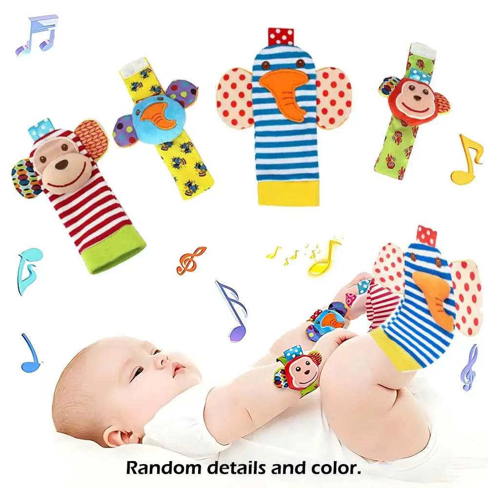 Lot de 4 Hochets d'Éveil Bébé | Chaussettes et Bracelets Sensoriels