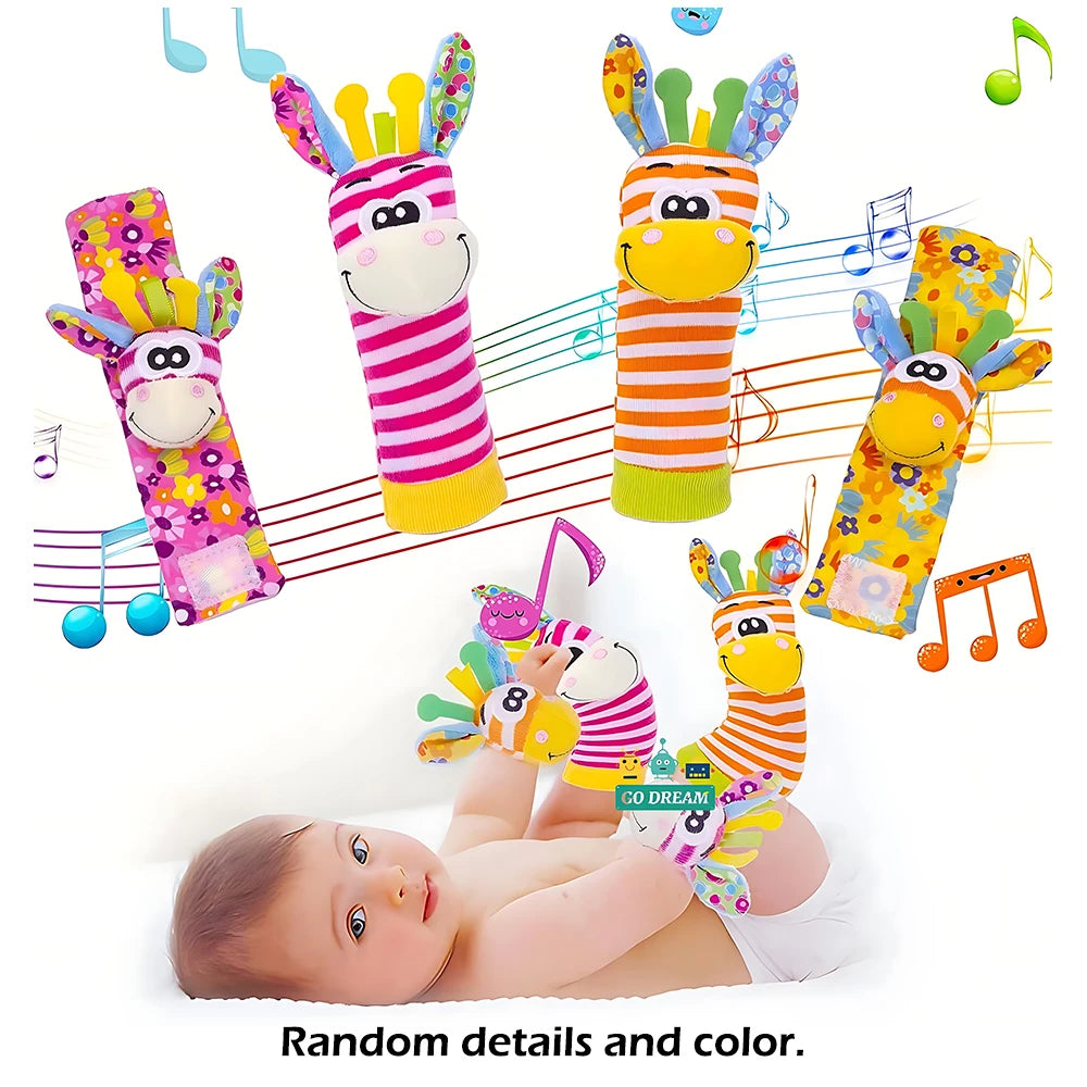 Lot de 4 Hochets d'Éveil Bébé | Chaussettes et Bracelets Sensoriels