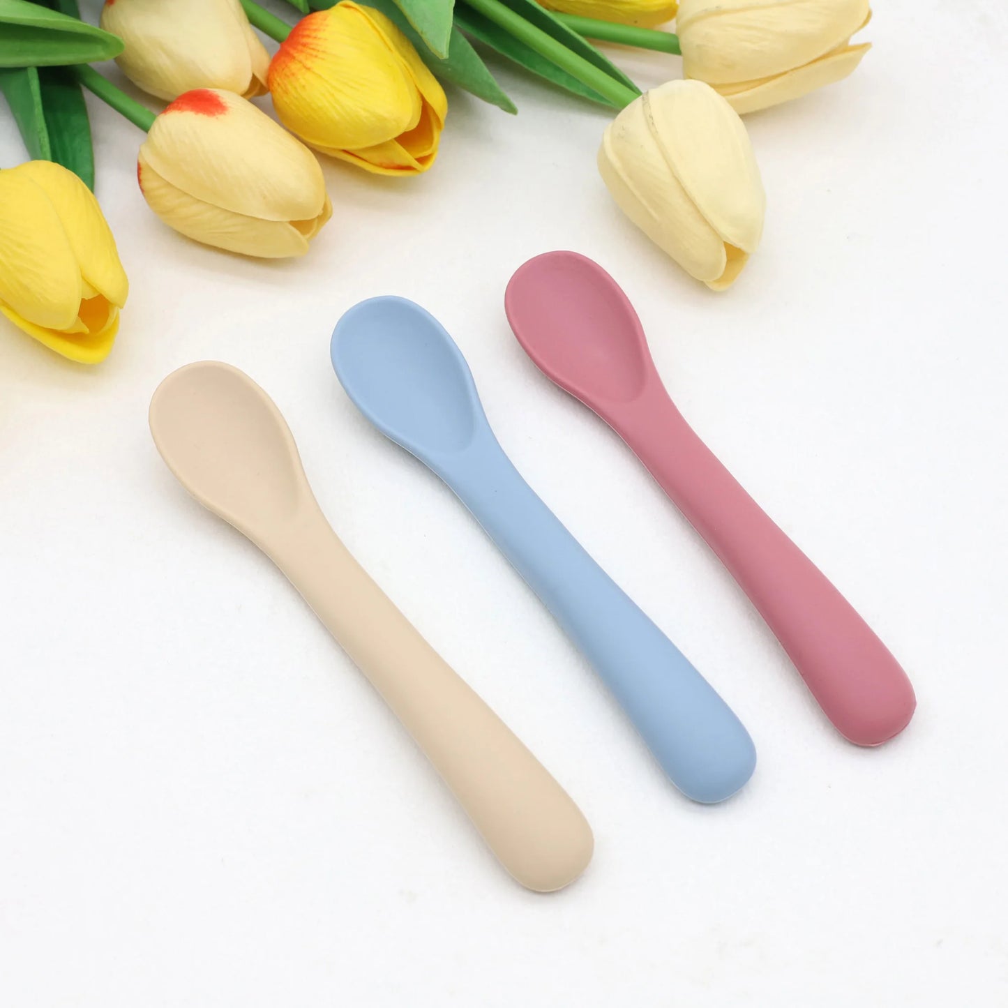 Lot de 3 Petites Cuillères en Silicone Souple pour Premier Repas Bébé