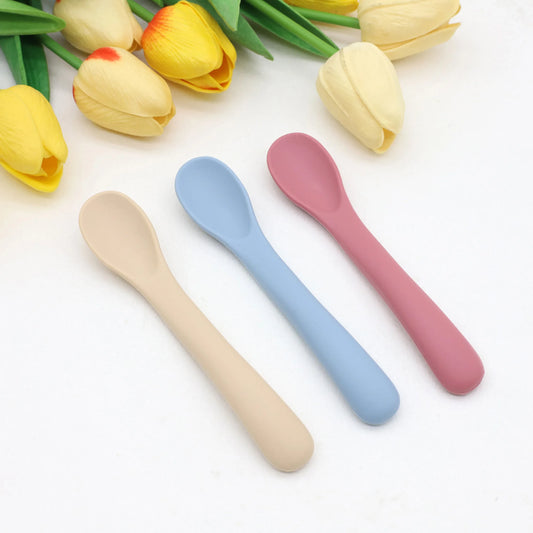 Lot de 3 Petites Cuillères en Silicone Souple pour Premier Repas Bébé
