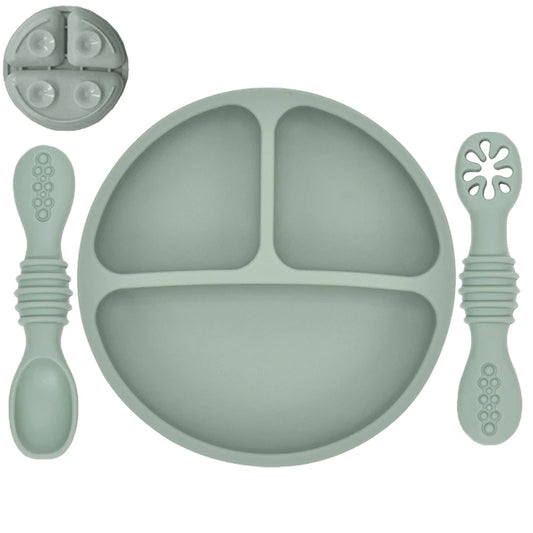 Set Repas Bébé en Silicone : Assiette Ventouse et Cuillère d'Apprentissage