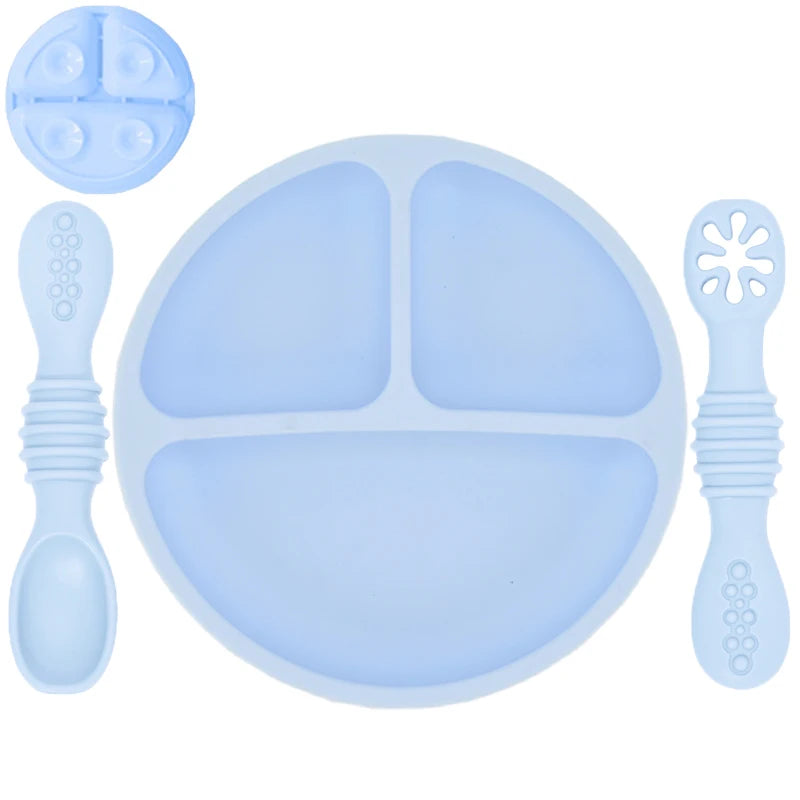 Set Repas Bébé en Silicone : Assiette Ventouse et Cuillère d'Apprentissage