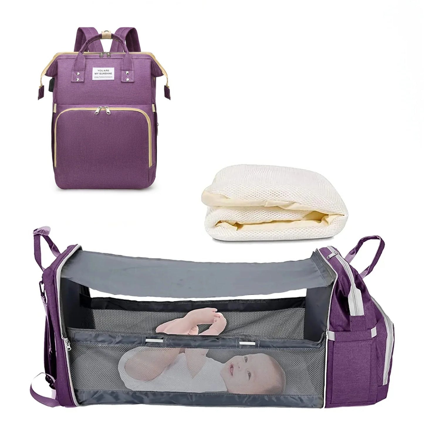 Sac à dos à langer 3-en-1 avec Lit Nomade & USB | Le Compagnon de Voyage Ultime