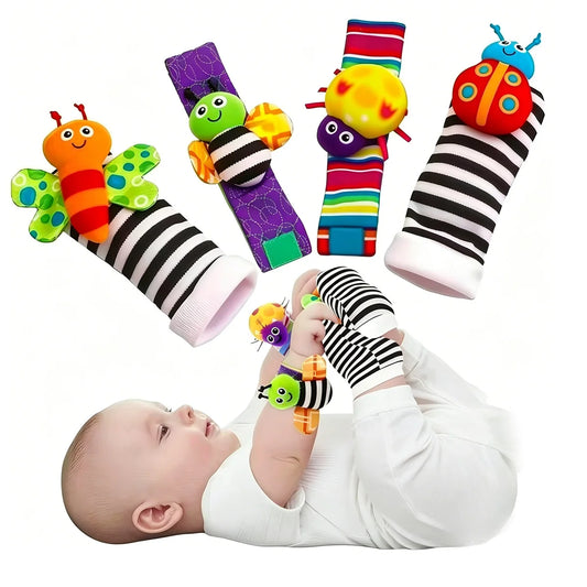 Lot de 4 Hochets d'Éveil Bébé | Chaussettes et Bracelets Sensoriels