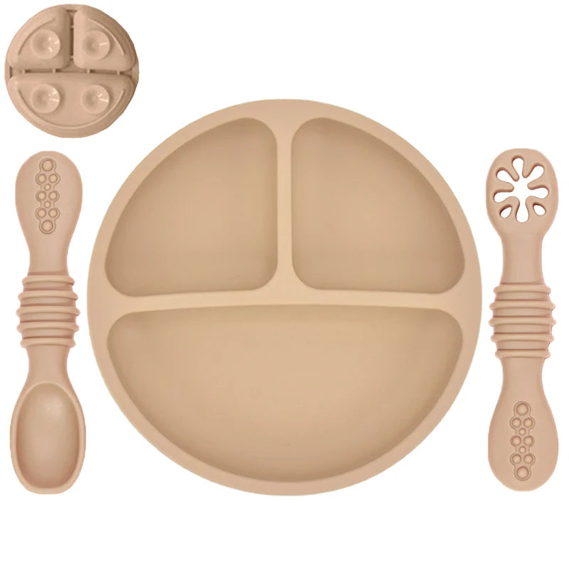 Set Repas Bébé en Silicone : Assiette Ventouse et Cuillère d'Apprentissage