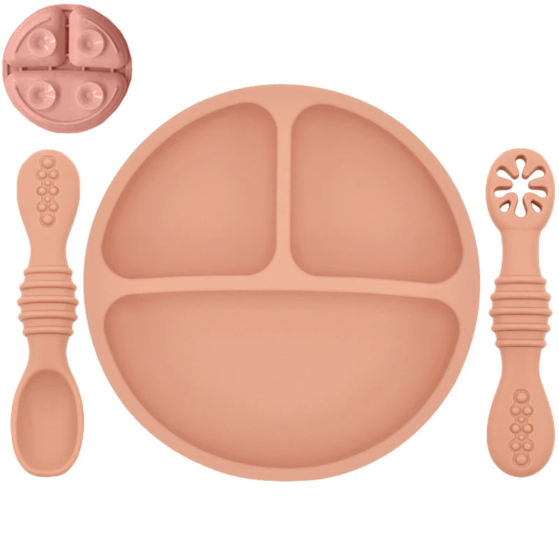 Set Repas Bébé en Silicone : Assiette Ventouse et Cuillère d'Apprentissage