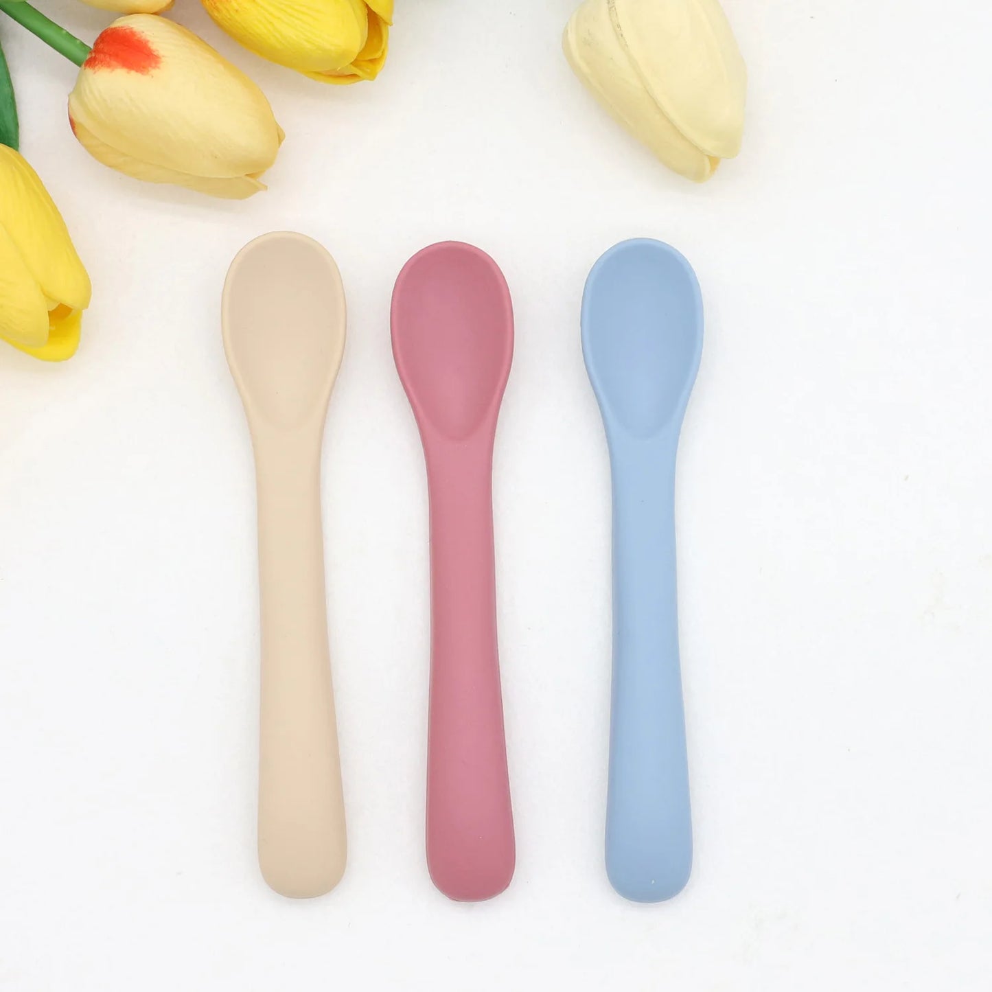 Lot de 3 Petites Cuillères en Silicone Souple pour Premier Repas Bébé