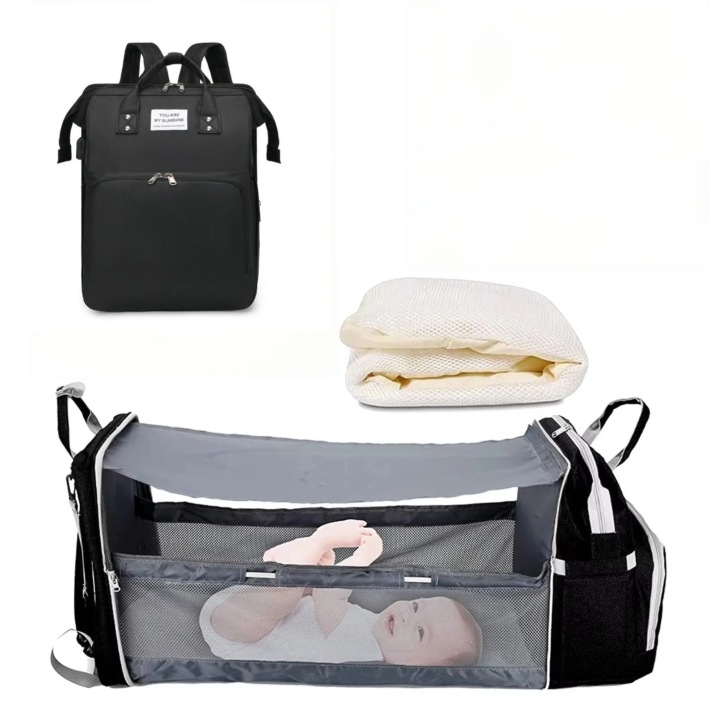 Sac à dos à langer 3-en-1 avec Lit Nomade & USB | Le Compagnon de Voyage Ultime
