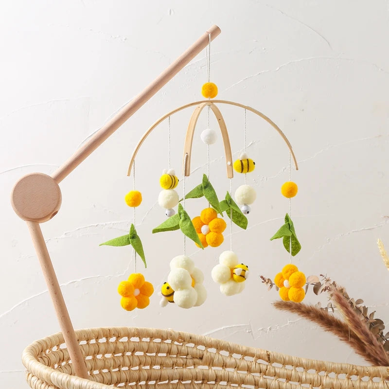 Mobile Musical Abeille pour Lit Bébé | Carillon Suspendu & Éveil en Bois
